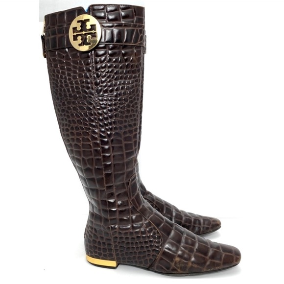 TORY Burch Croco Embossed Leather Knees-high Riding Boot in Brown - Picture 6 of 11
